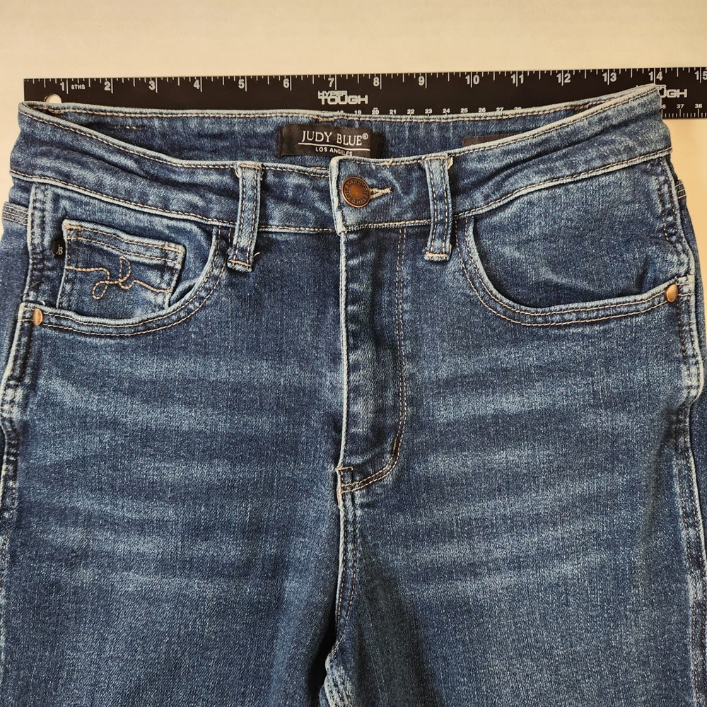 Judy Blue Cropped Straight Leg Jeans Dark Wash Raw Hem JB88375DK Size 7/28 - Picture 4 of 10
